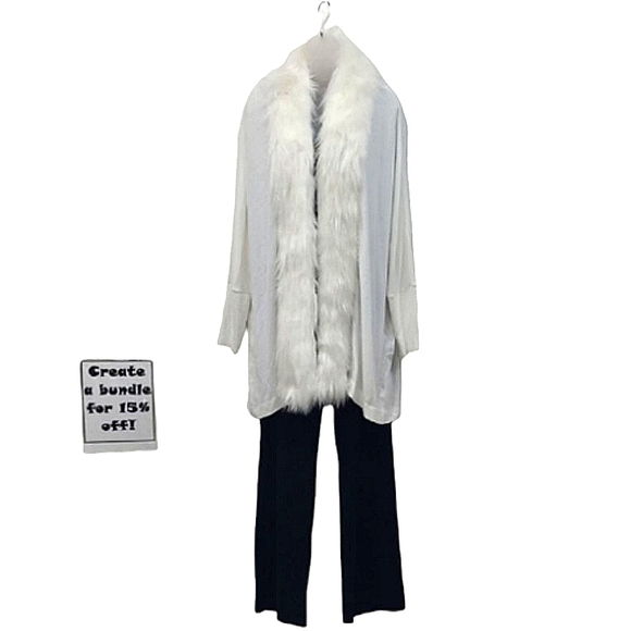 Jennifer Lopez Faux Fur Collar Long Cardigan Lightweight Batwing Sweater Jacket - Picture 1 of 17